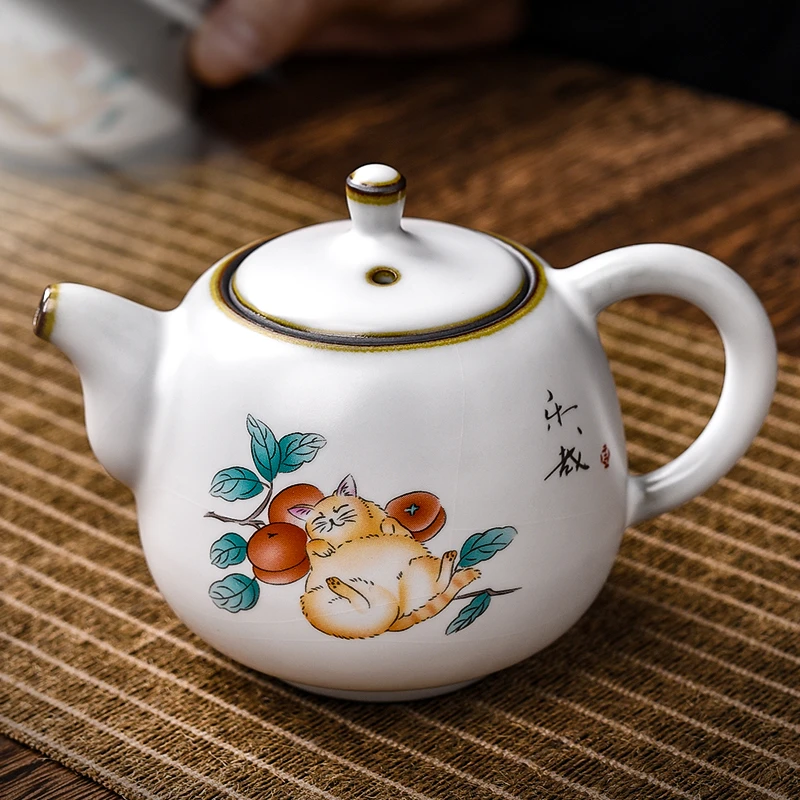 狂器汝窑猫咪陶瓷茶壶创意家用可养开片泡茶壶功夫茶具分茶壶单壶