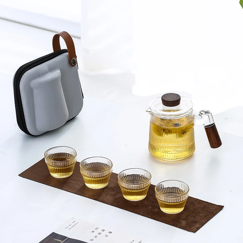旅行茶具套装玻璃快客杯一人一壶四杯功夫小套单人泡茶户外便携包