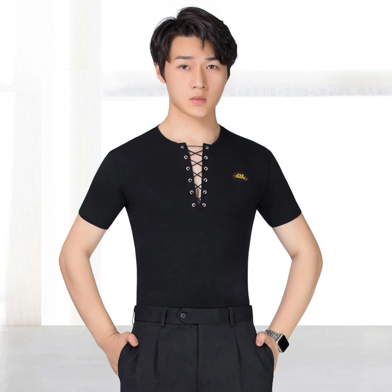 丹宝罗拉丁舞服男上衣短袖舞蹈服装摩登舞练功服男士高档舞衣弹力