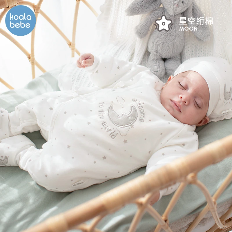 考拉鼻鼻新生儿衣服纯棉秋冬款婴儿连体衣宝宝冬装外出服月亮绗棉
