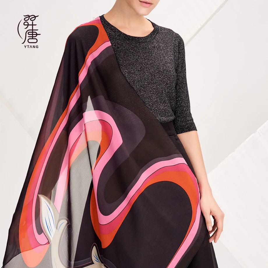 羿唐原创设计红点获奖方巾素绉缎雪纺典雅高贵丝巾-春游