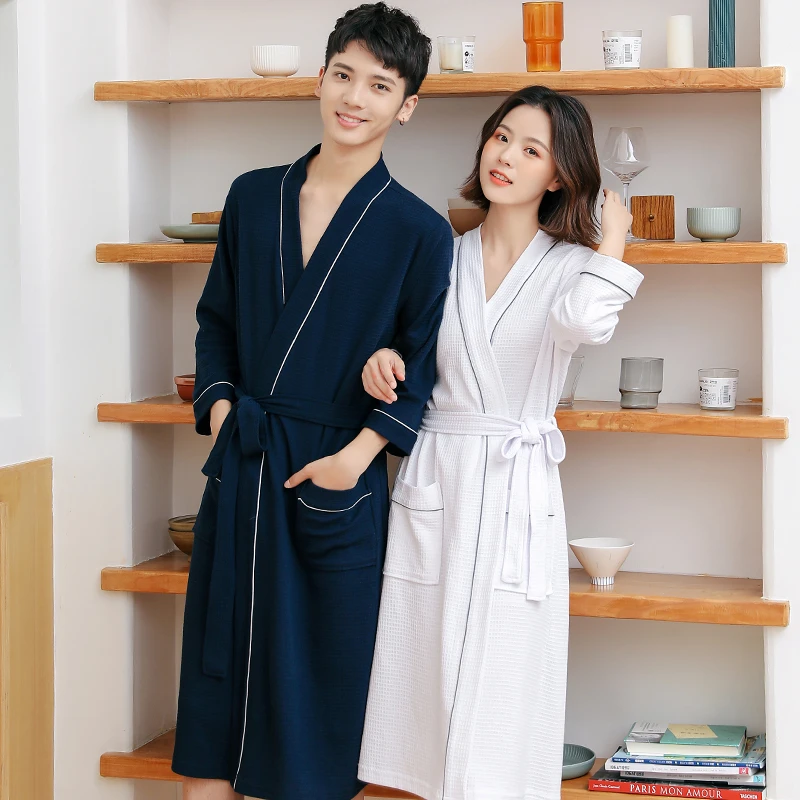 女款棉质吸水浴袍长款薄款吸水透气速干高档睡袍夏季宽松情侣大码