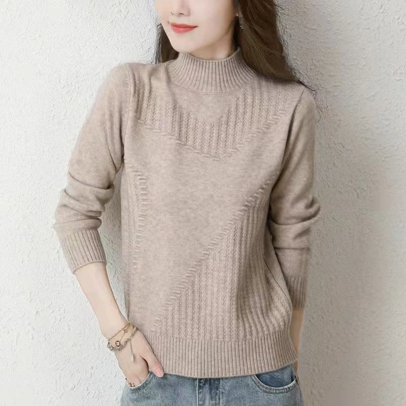 加厚针织衫女套头2021秋冬时尚韩版百搭半高领毛衣女纯色打底衫