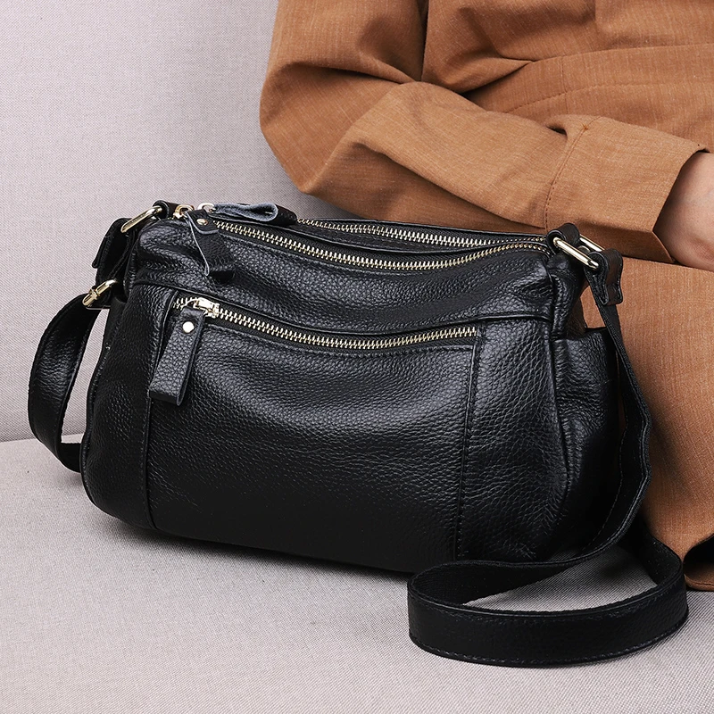 真皮牛皮软皮多隔层斜挎包女中年女士买菜大气婆婆简约百搭妈妈包