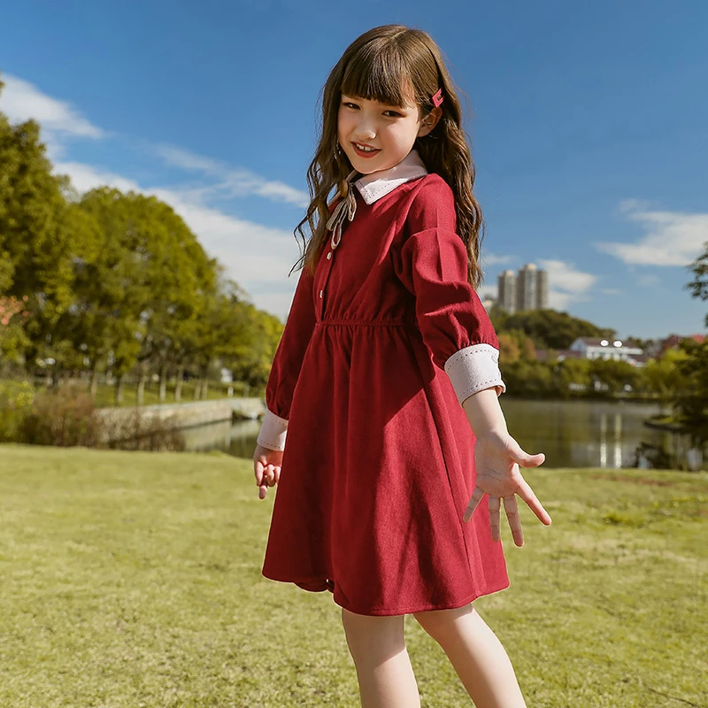 1566 女童连衣裙春秋装拜年服儿童喜庆女孩中大童中国风红色裙子