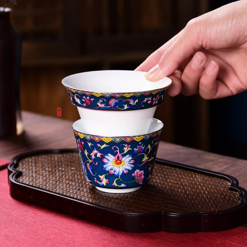 成艺  柒彩珐琅系列盈福过滤网架 茶滤两件套功夫茶具套装单品