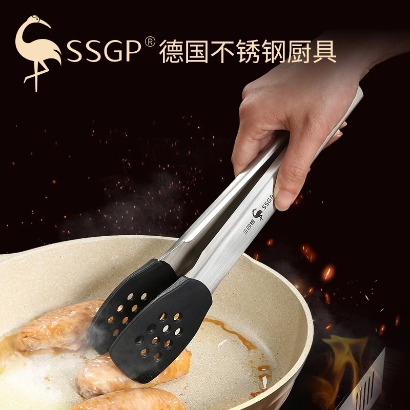 面包夹子耐高温煎牛排夹厨房食品夹烧烤316不锈钢加长烤肉夹