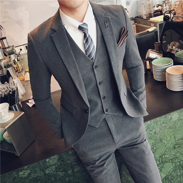 果璟先生 S-7XL大码西服套装男士三件套韩版修身商务休闲职业正装