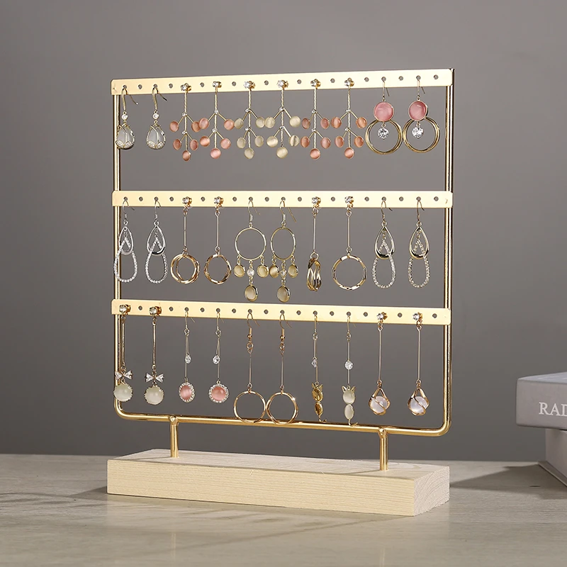 实木铁艺耳环架家用耳饰收纳饰品展示架挂耳钉架子耳夹摆摊首饰架