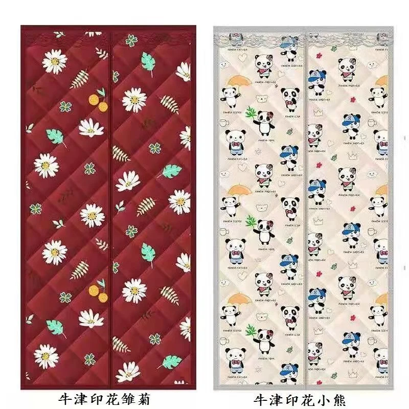 冬季牛津布印花加厚保暖免打孔魔术贴磁吸对开棉门帘