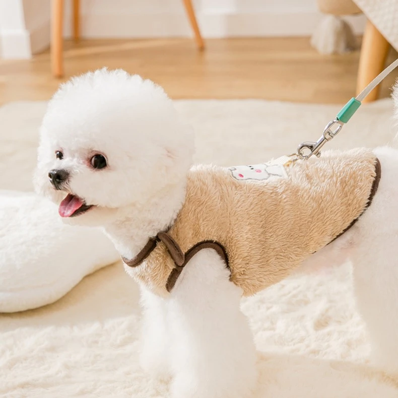 [达人]狗狗猫咪卡通绣花牵引马甲保暖可爱棉衣网红狗狗衣服9147