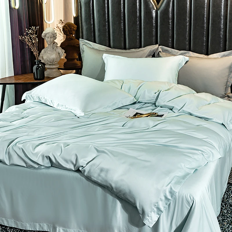 高端莱赛尔天丝四件套床单被罩舒服贴身纯色双人四件套床上用品