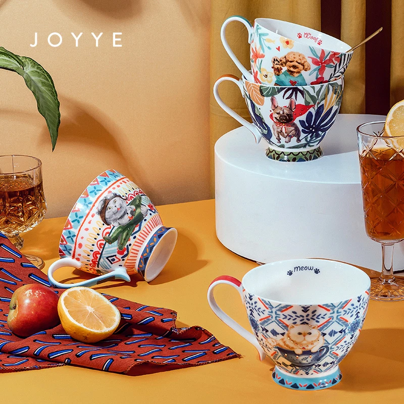 【萌宠骨瓷杯】JOYYE 宠爱 早餐杯麦片杯 大容量可爱燕麦杯带勺