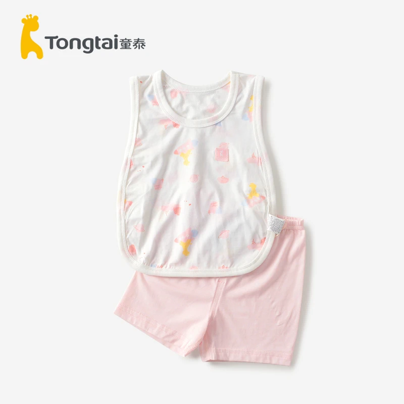 Tongtai/童泰婴儿夏季薄款琵琶衣小童夏季外出无袖短裤套装婴幼儿