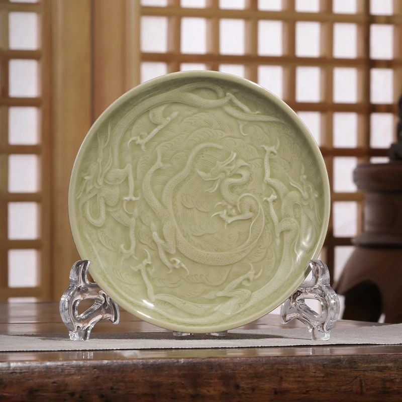 观复博物馆秘色越窑龙纹盘 景德镇陶瓷茶道器具 中式 茶盘 赏盘