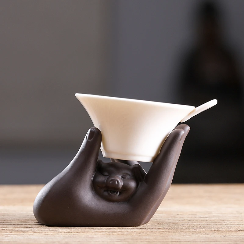 宜兴紫砂茶漏架 掌上明珠 小猪茶叶过滤往架 功夫茶具配件