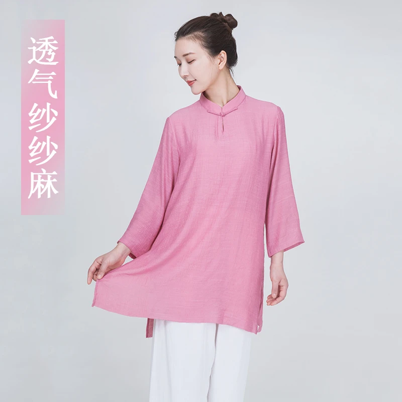 太极服女装2025新款高端飘逸棉麻亚麻太极拳练功服夏季服装中长款