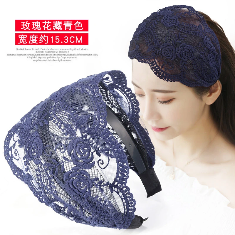妃要藏青百搭发箍饰品头箍日韩少女风发捆简约民族风玫瑰花宽边