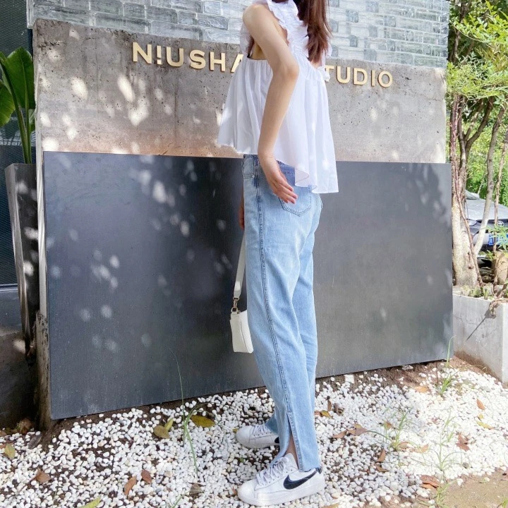 夏季新款韩版高腰侧边开衩阔腿长裤