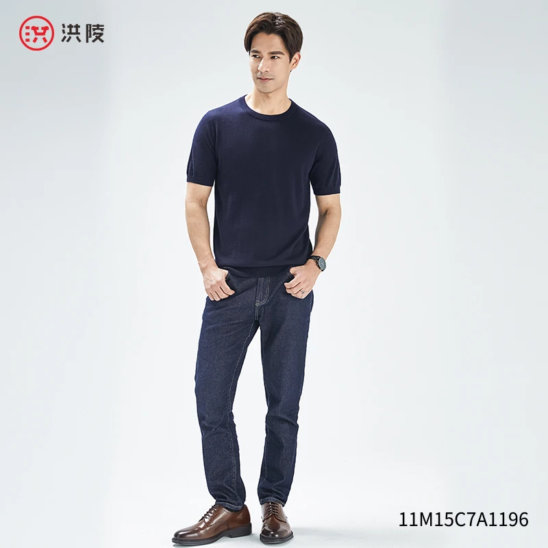 洪陵羊绒 【HolirPride】1196男款山羊绒短袖HP精纺68支纯色百搭T恤