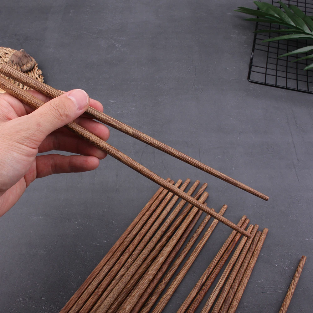 天然原木筷家用鸡翅木筷子防滑实木餐具无漆无蜡10双套装中式高档