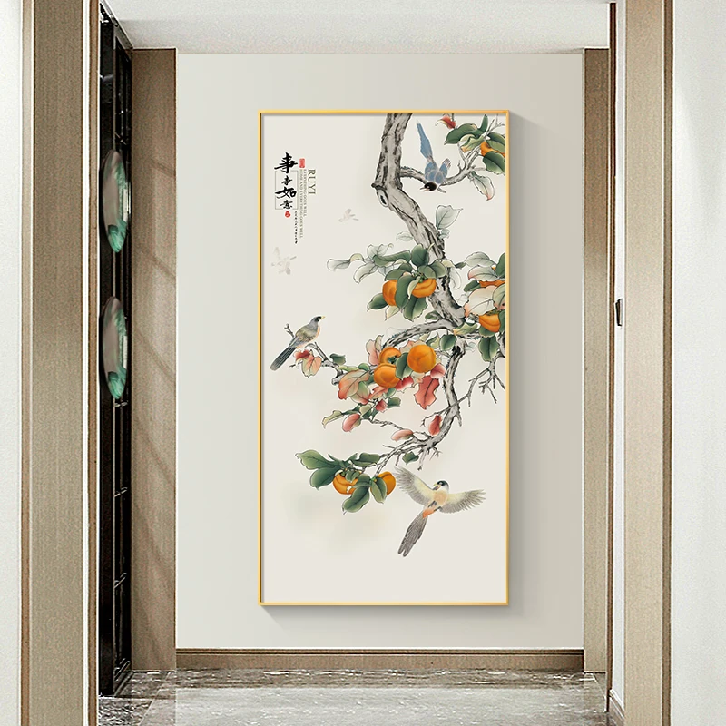 【玄关画】-【事事如意】轻奢玄关装饰画现代竖版立体镶钻晶瓷画