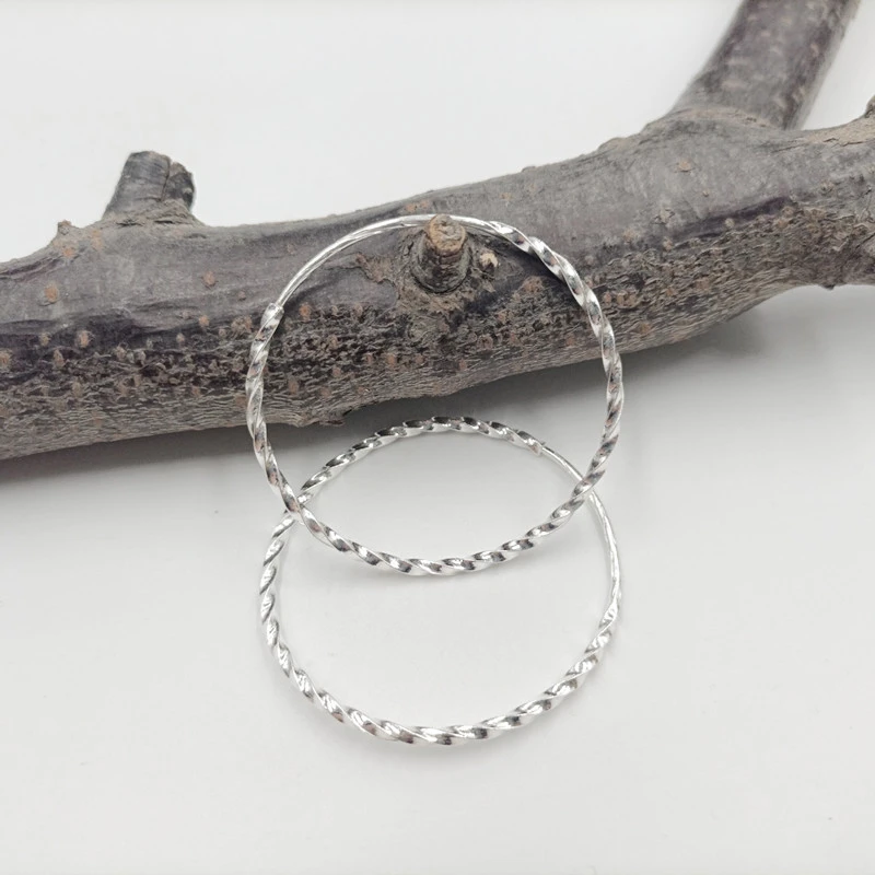 谢家银匠 足银耳饰 时尚耳饰耳圈耳环   光面花纹大 耳圈