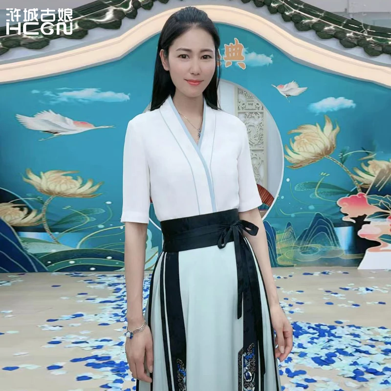 浒城古娘中式国风V领短袖复古气质显瘦时尚春夏白玉上衣-21B18113