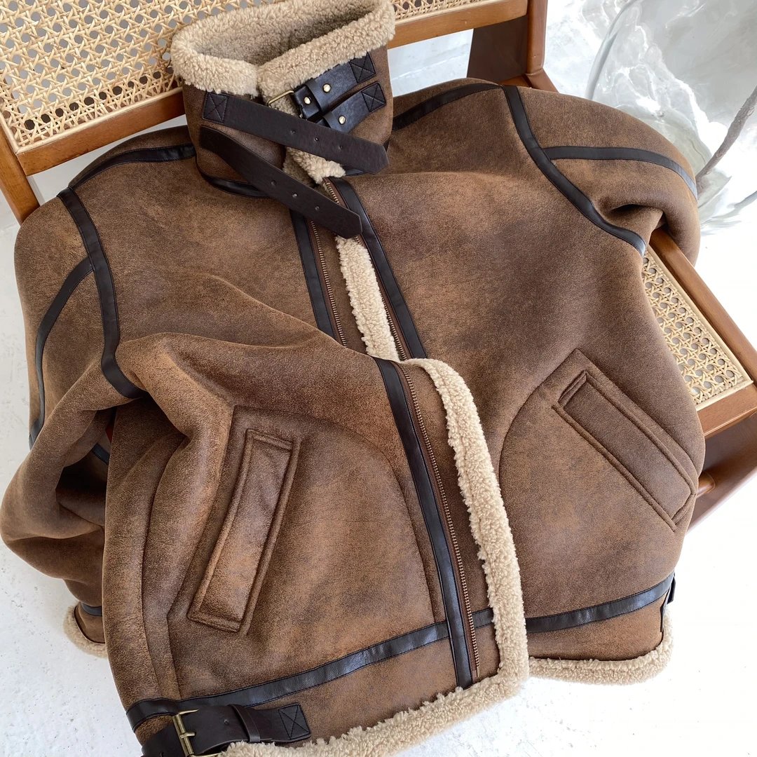 辣辣自制【爆款】复古冬季麂皮加厚一体宽松女款外套零下可穿