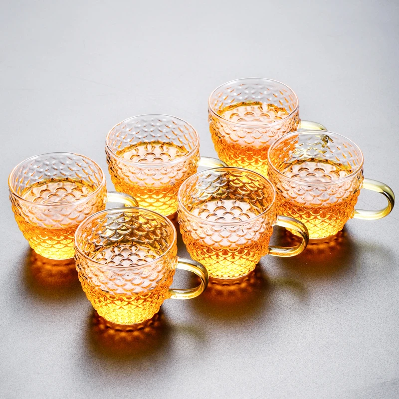 煌山玻璃品茗杯杯架子套装家用喝茶小杯子主人杯带把单杯透明泡茶