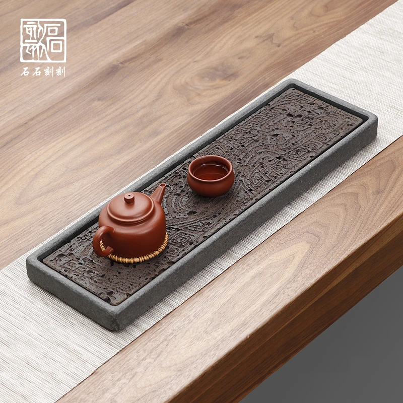石石刻刻乌金石头茶盘小型干泡茶台日式茶盘家用小茶台高档