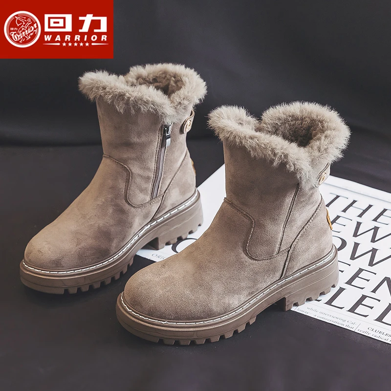 回力秋冬雪地靴时尚正宗雪地靴加绒加厚女款厚底保暖靴子冬季百搭