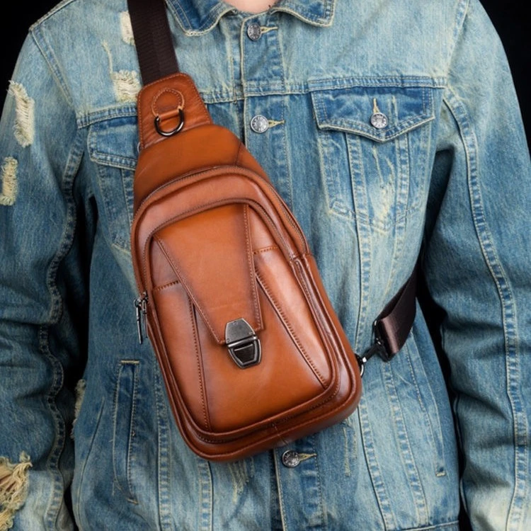 【米鹿皮具】头层牛皮男士复古胸包（6006）尺寸 高31 宽16 底8户外