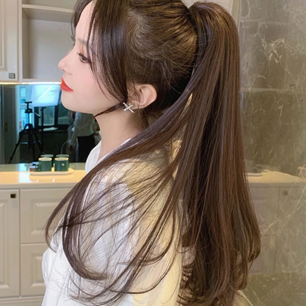 抓夹长发马尾女士假发女 卷发假马尾自然逼真轻盈假发片 减龄发型