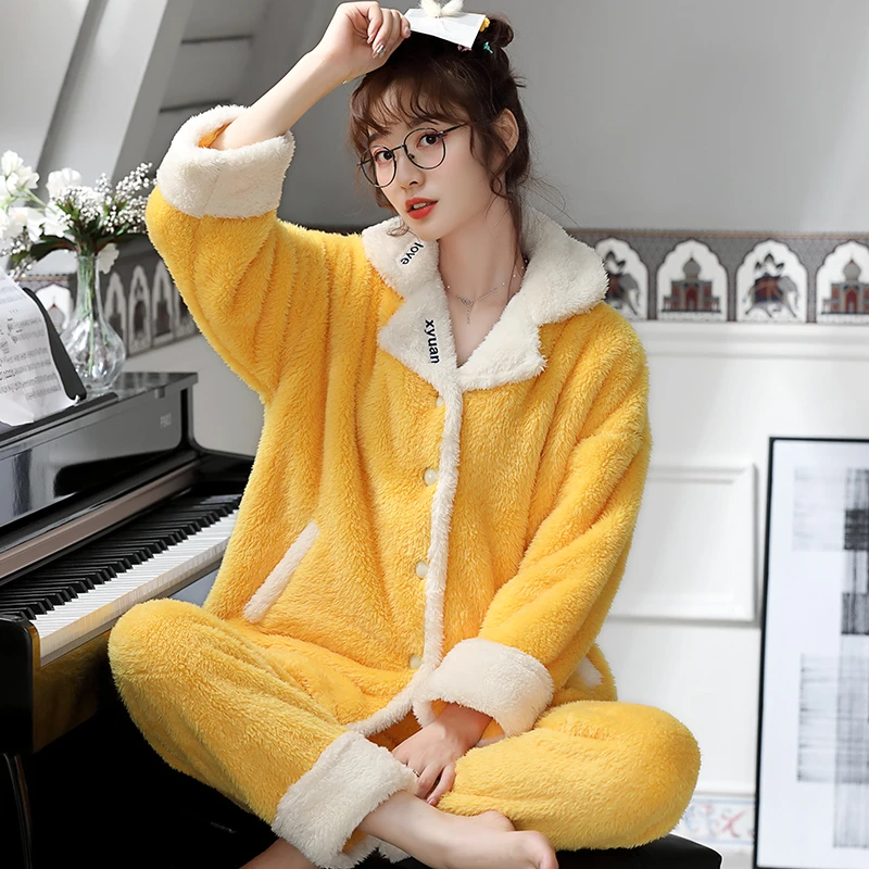 睡衣女2021年新款春秋套装冬季可爱珊瑚绒家居服秋冬加厚加绒冬天