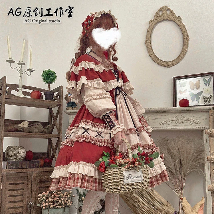 AG原创正版 森林小红帽op新年款复古斗篷Lolita长袖洛丽塔连衣裙