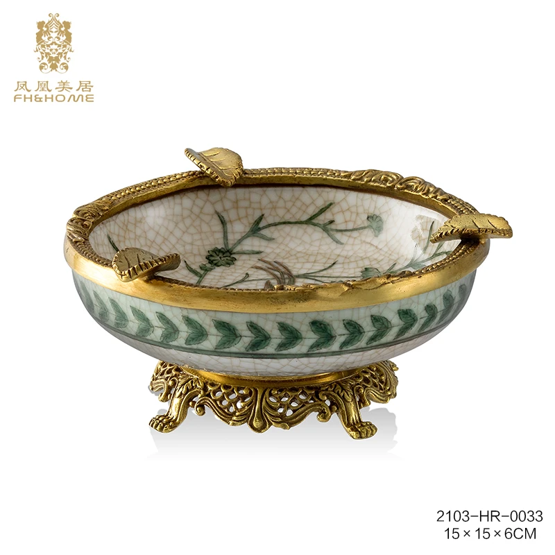 FH&HOME/凤凰美居欧式奢华陶瓷烟灰碟原创描金烟碟客厅茶桌烟灰缸