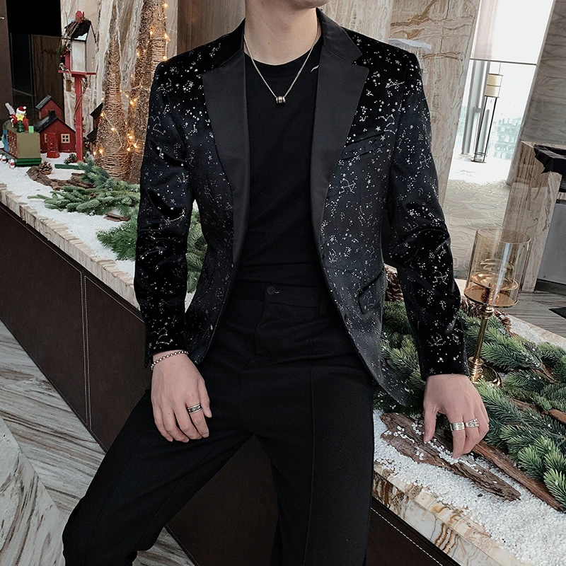 休闲烫金西装外套男韩版修身亮金痞帅条纹小西服夜店发型师男装潮