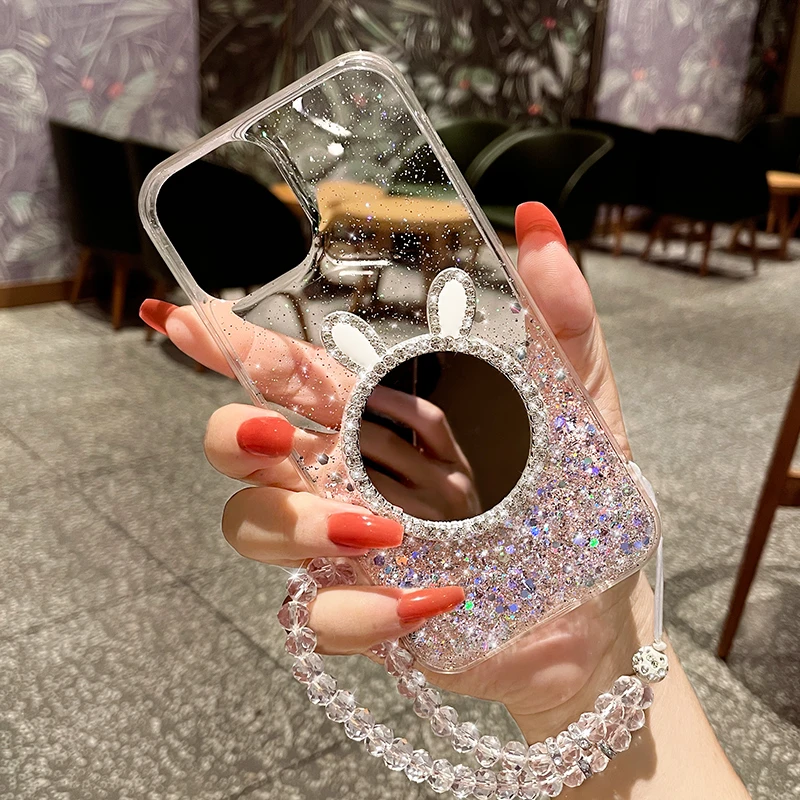 【苹果/华为/vivo/oppo/荣耀】闪粉镜子挂绳14透明硅胶13手机壳12