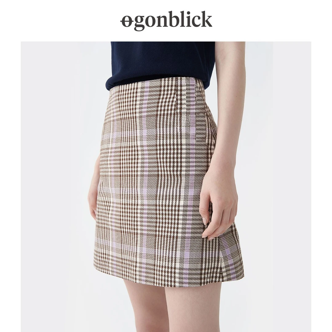 北欧时刻半身裙女新款秋款韩版显瘦简约优雅高腰格子