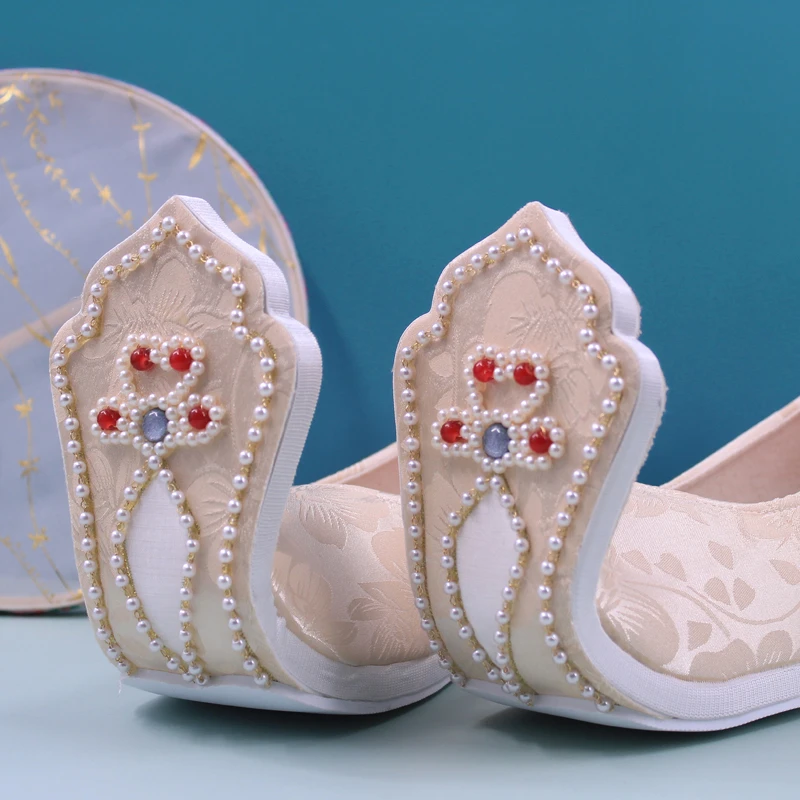 江南朱记原创翘头履定制复原平跟汉服鞋明制内增高唐制古风登云履