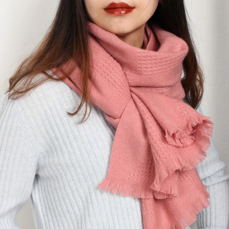 zmbeaute 山羊绒立体提花纯色多功能披肩散穗围巾