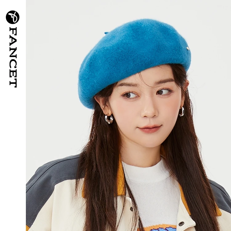Fancet帽子女秋冬羊毛呢百搭日系画家帽复古贝雷帽