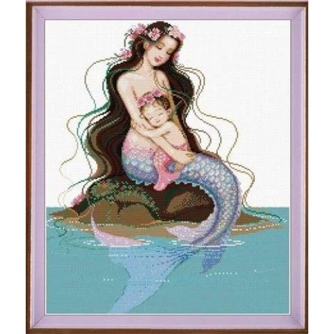 2025新款精准印花十字绣美人鱼客厅卧室人物小油画母子情深棉线款