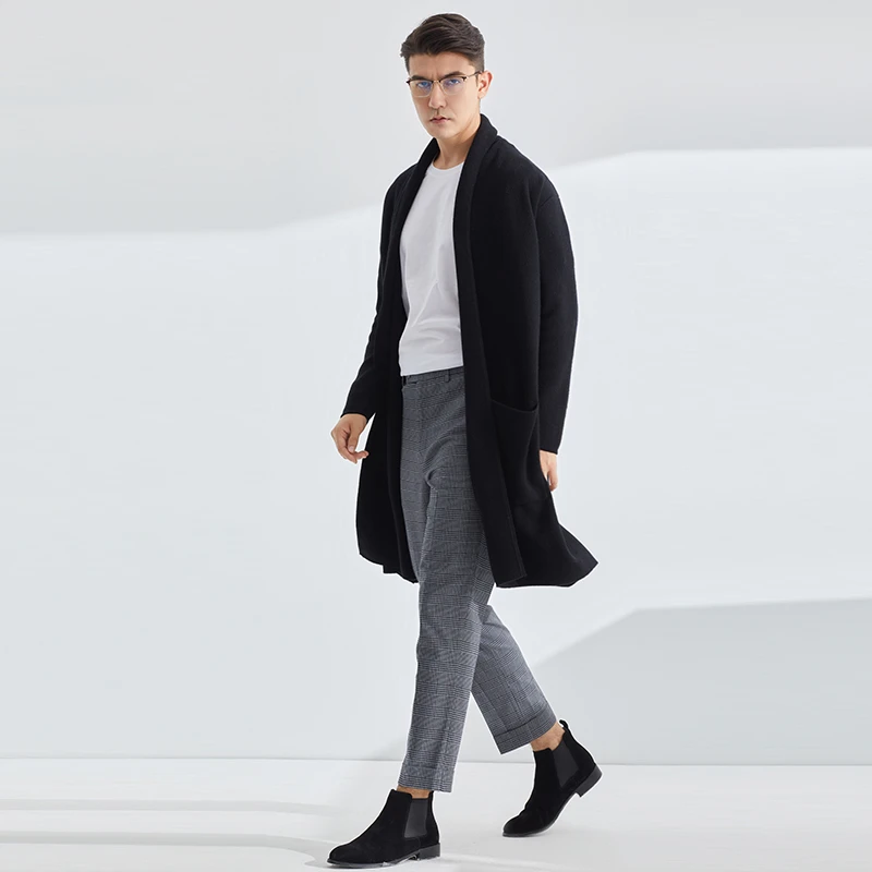 臻灿-100%纯山羊绒男士衫四平针加厚商务休闲【950克】中长款时尚