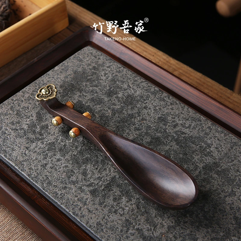 中式 创意 手工黑檀木 实木 琵琶茶叶勺 茶匙茶叶 茶勺 dy0666