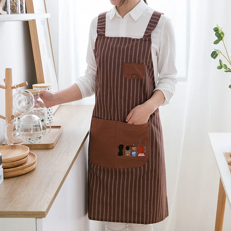 纯棉围裙女时尚上班家用厨房工作服夏季薄款全棉透气做饭围腰女士