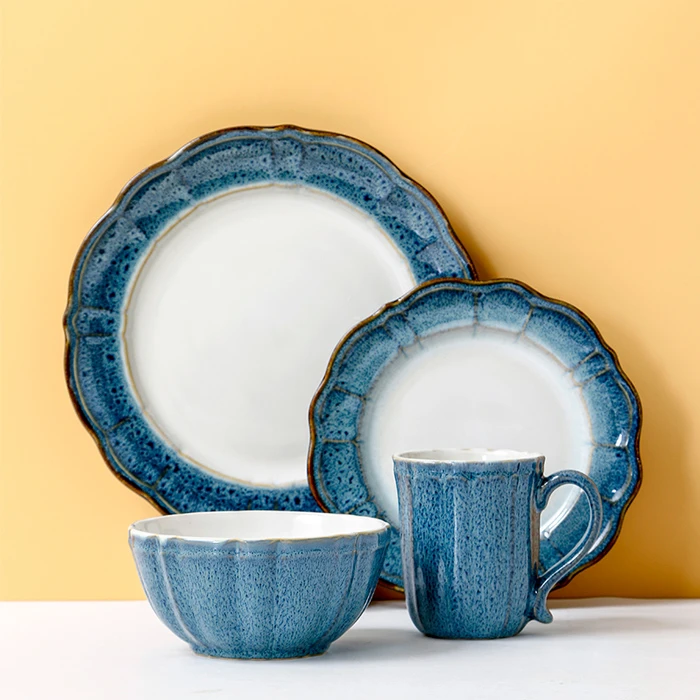 西西里荷叶边陶瓷盘子碗套装