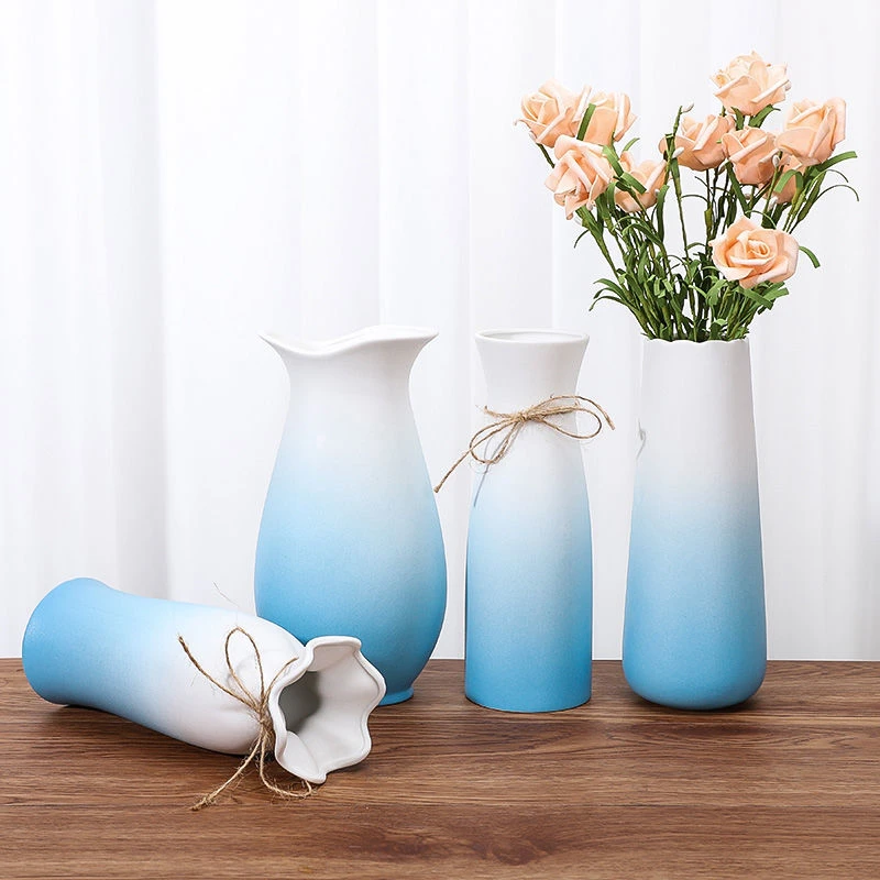 满天星干花插花花瓶陶瓷装饰品摆件客厅水培百合绿萝白色花器清仓