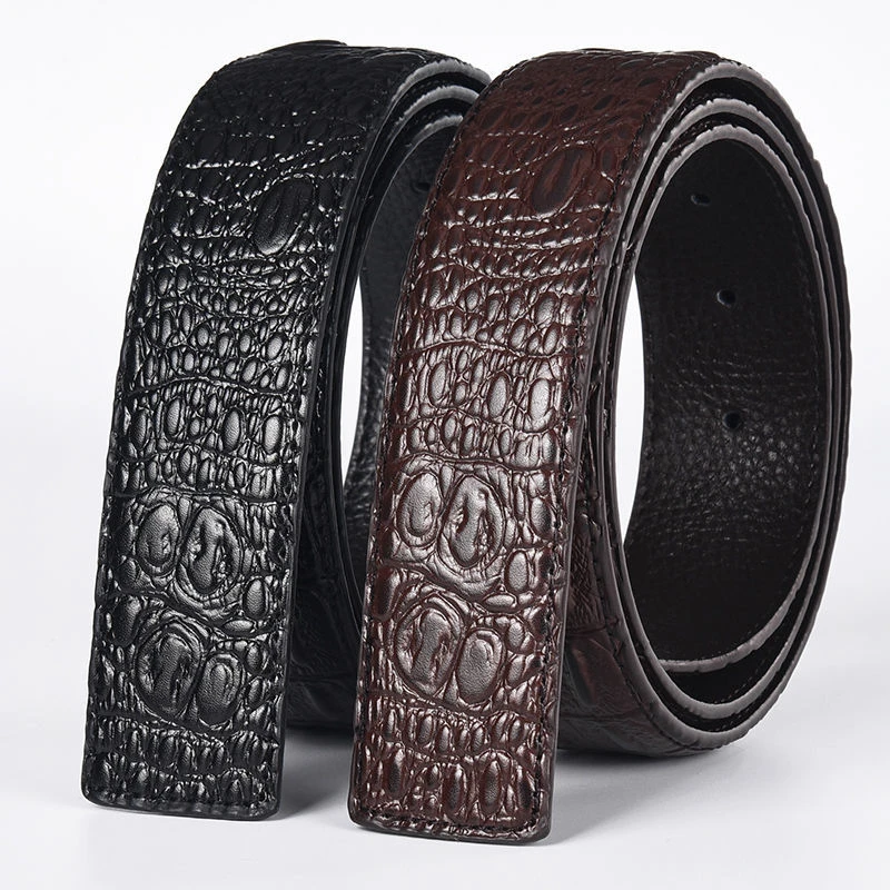 不带头皮带男士真皮头层牛皮h扣鳄鱼纹无头平滑扣8字扣打孔休闲腰